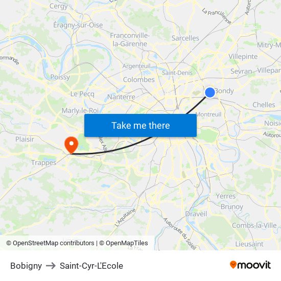 Bobigny to Saint-Cyr-L'Ecole map