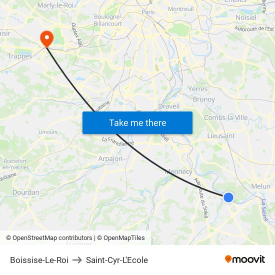 Boissise-Le-Roi to Saint-Cyr-L'Ecole map