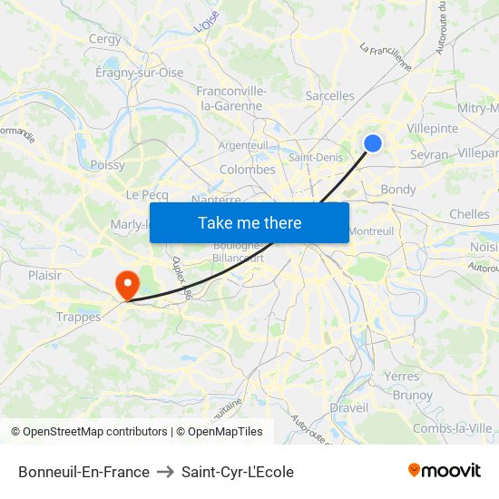 Bonneuil-En-France to Saint-Cyr-L'Ecole map