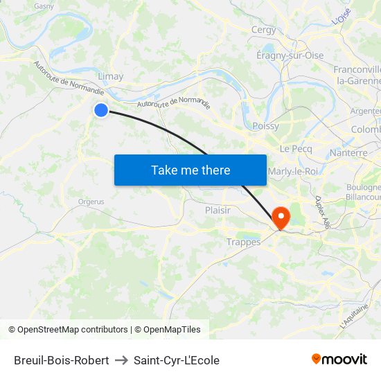 Breuil-Bois-Robert to Saint-Cyr-L'Ecole map