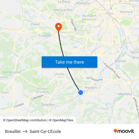 Breuillet to Saint-Cyr-L'Ecole map