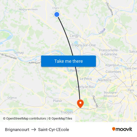 Brignancourt to Saint-Cyr-L'Ecole map