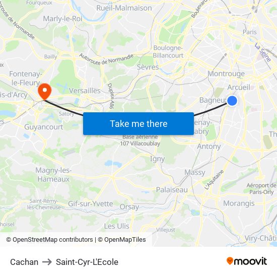 Cachan to Saint-Cyr-L'Ecole map