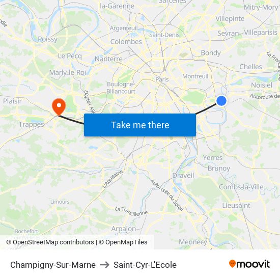 Champigny-Sur-Marne to Saint-Cyr-L'Ecole map