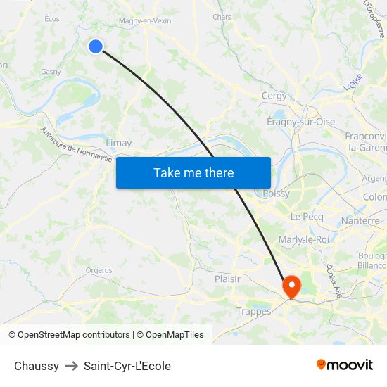 Chaussy to Saint-Cyr-L'Ecole map
