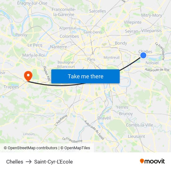 Chelles to Saint-Cyr-L'Ecole map