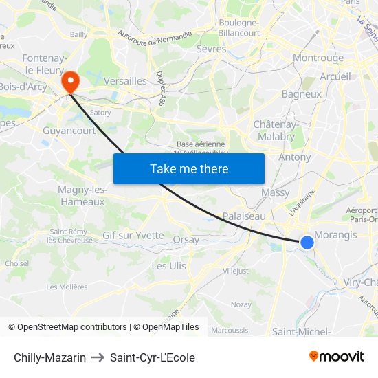 Chilly-Mazarin to Saint-Cyr-L'Ecole map