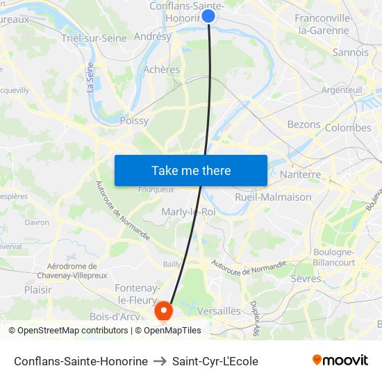 Conflans-Sainte-Honorine to Saint-Cyr-L'Ecole map