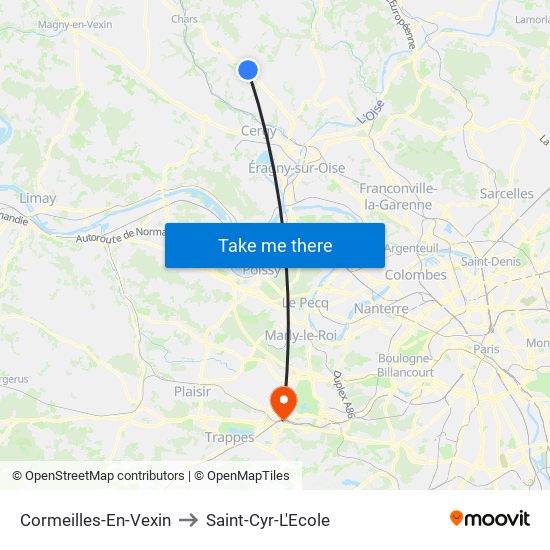 Cormeilles-En-Vexin to Saint-Cyr-L'Ecole map