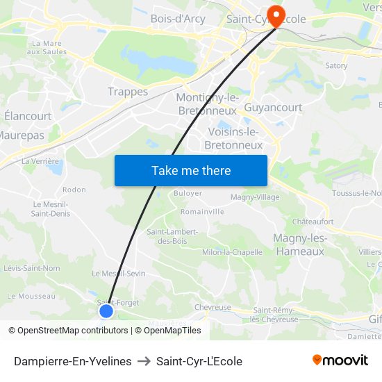 Dampierre-En-Yvelines to Saint-Cyr-L'Ecole map