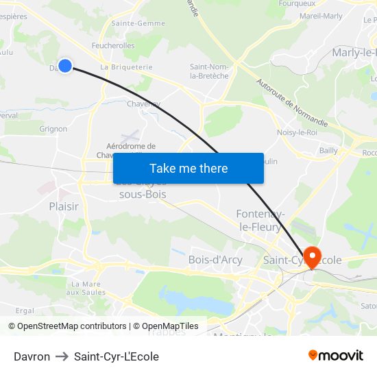 Davron to Saint-Cyr-L'Ecole map