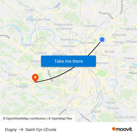 Dugny to Saint-Cyr-L'Ecole map