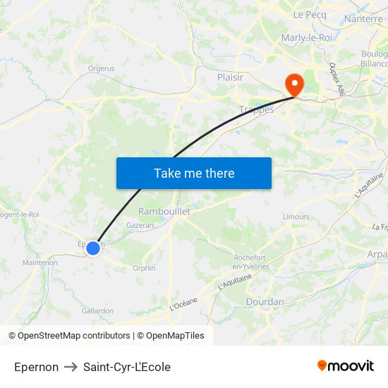Epernon to Saint-Cyr-L'Ecole map