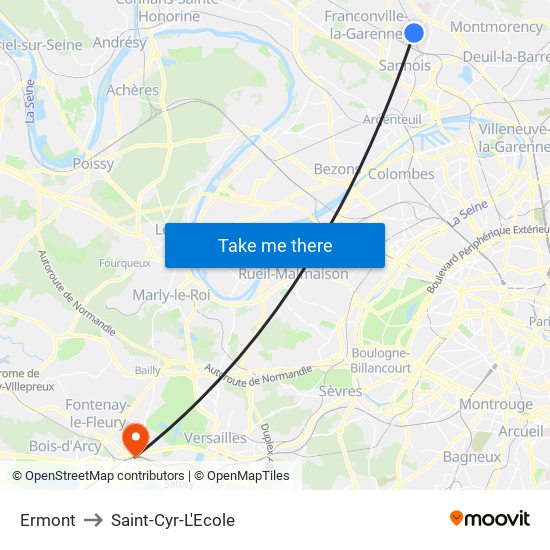 Ermont to Saint-Cyr-L'Ecole map
