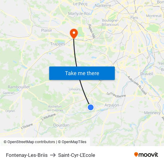 Fontenay-Les-Briis to Saint-Cyr-L'Ecole map