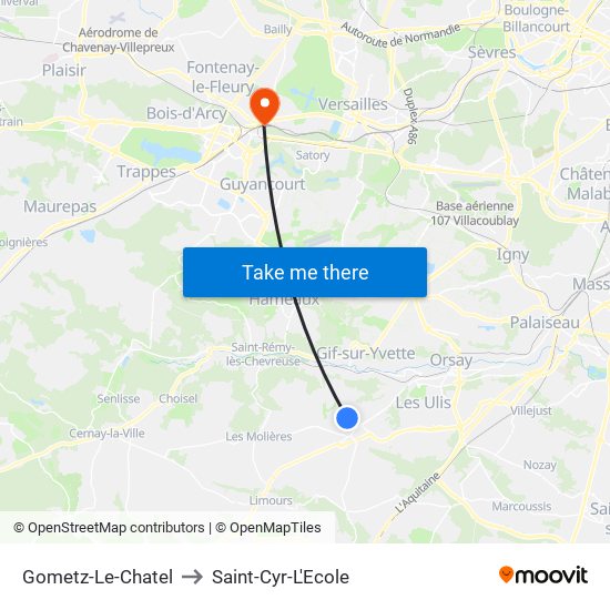 Gometz-Le-Chatel to Saint-Cyr-L'Ecole map