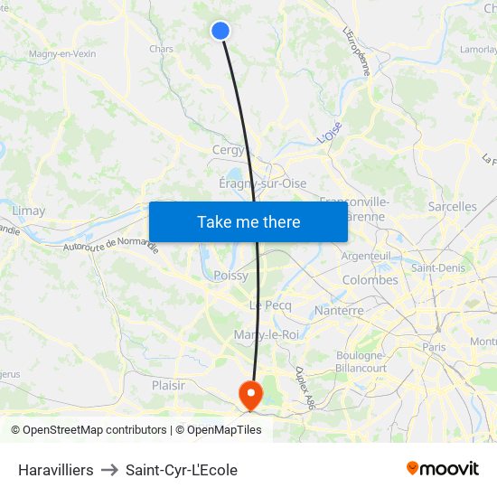 Haravilliers to Saint-Cyr-L'Ecole map