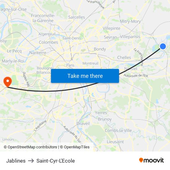 Jablines to Saint-Cyr-L'Ecole map