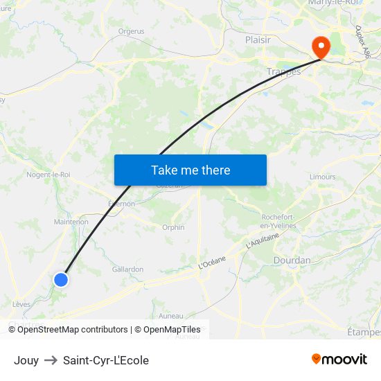 Jouy to Saint-Cyr-L'Ecole map