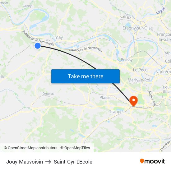 Jouy-Mauvoisin to Saint-Cyr-L'Ecole map