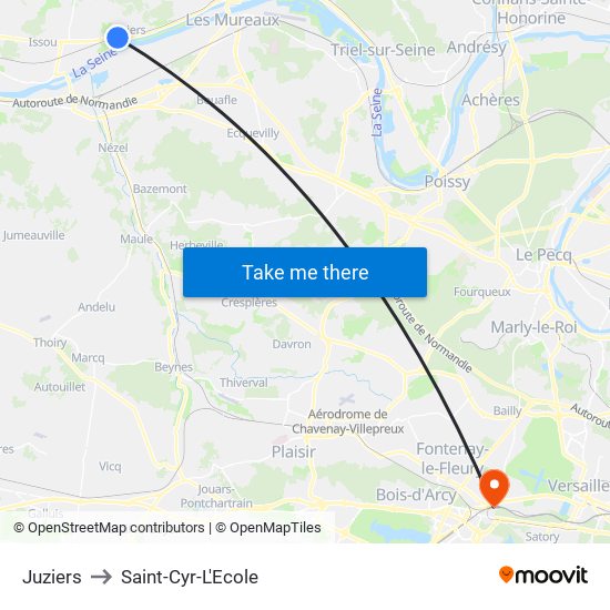 Juziers to Saint-Cyr-L'Ecole map