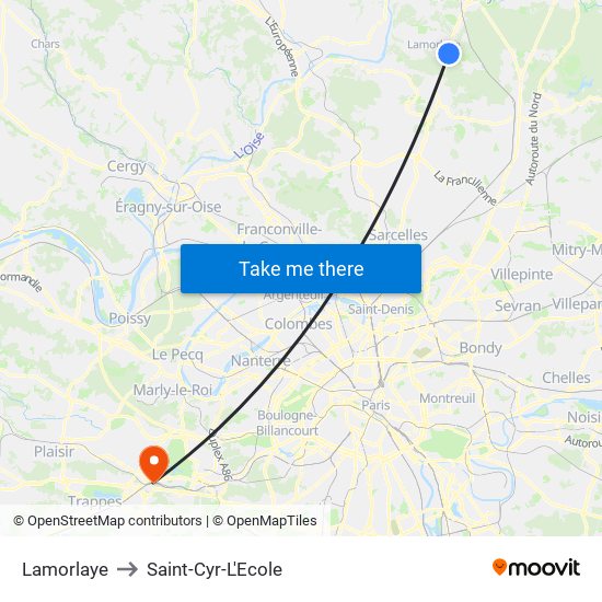 Lamorlaye to Saint-Cyr-L'Ecole map