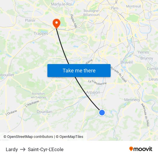 Lardy to Saint-Cyr-L'Ecole map