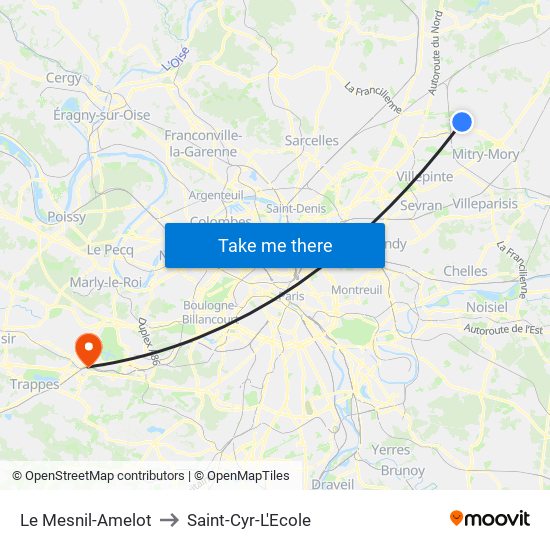 Le Mesnil-Amelot to Saint-Cyr-L'Ecole map