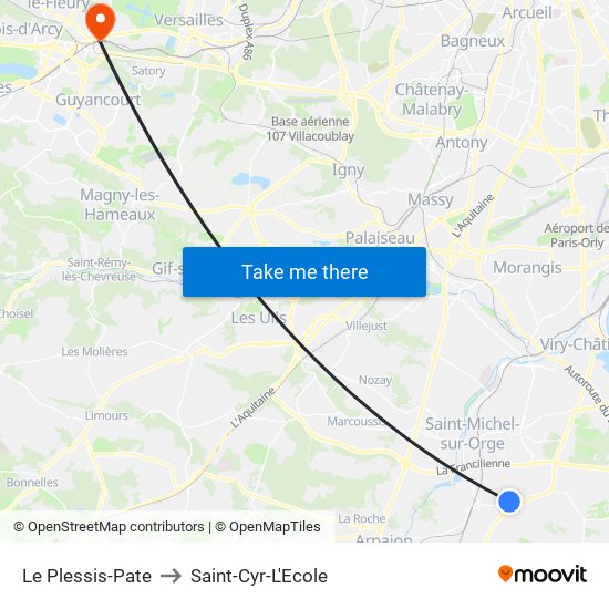 Le Plessis-Pate to Saint-Cyr-L'Ecole map