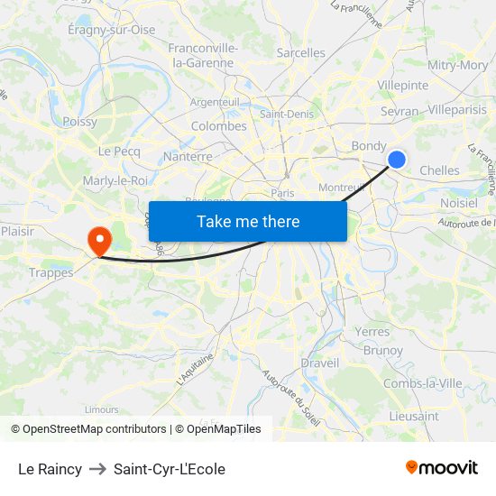 Le Raincy to Saint-Cyr-L'Ecole map