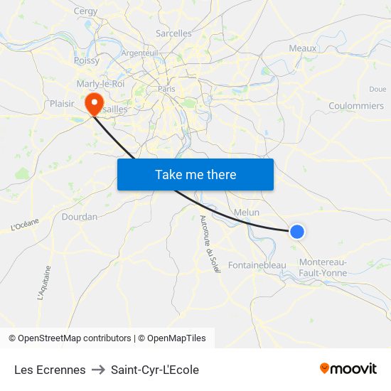 Les Ecrennes to Saint-Cyr-L'Ecole map