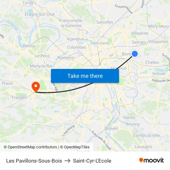 Les Pavillons-Sous-Bois to Saint-Cyr-L'Ecole map