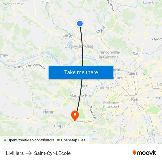 Livilliers to Saint-Cyr-L'Ecole map