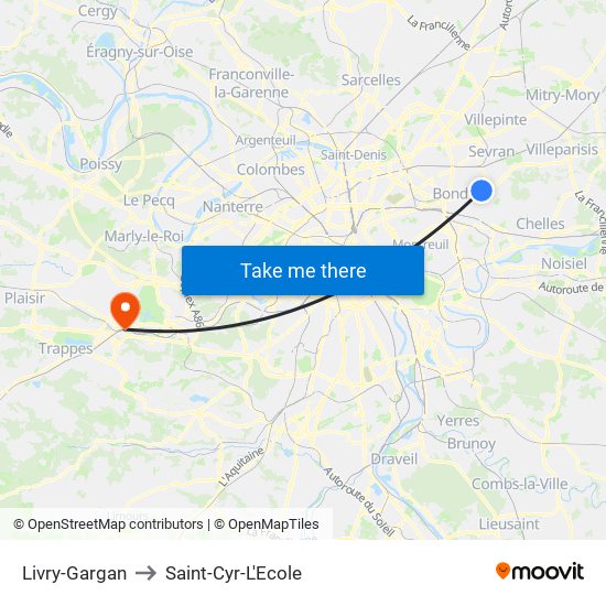 Livry-Gargan to Saint-Cyr-L'Ecole map