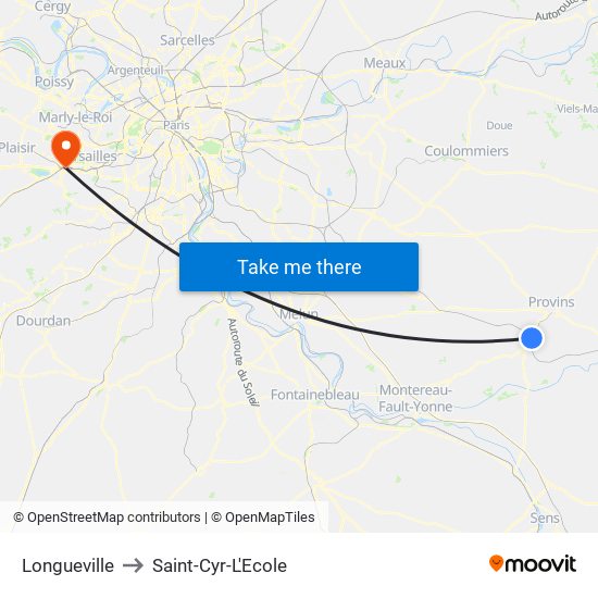 Longueville to Saint-Cyr-L'Ecole map