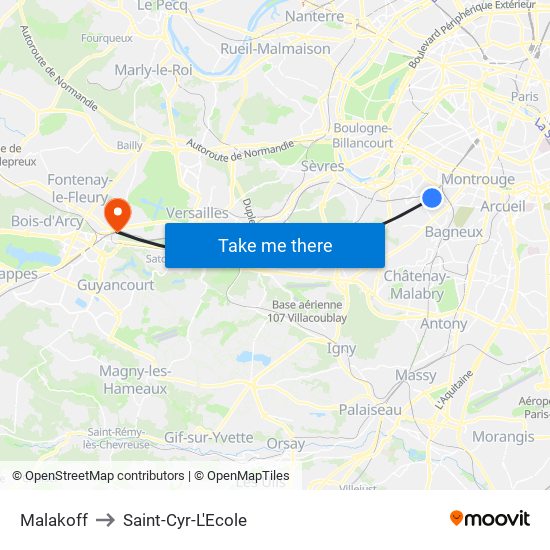 Malakoff to Saint-Cyr-L'Ecole map