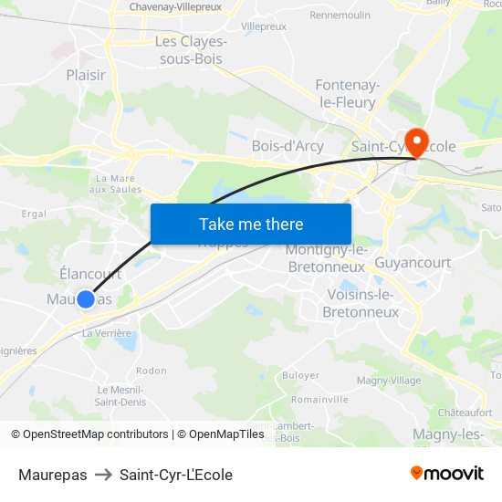Maurepas to Saint-Cyr-L'Ecole map
