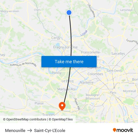 Menouville to Saint-Cyr-L'Ecole map