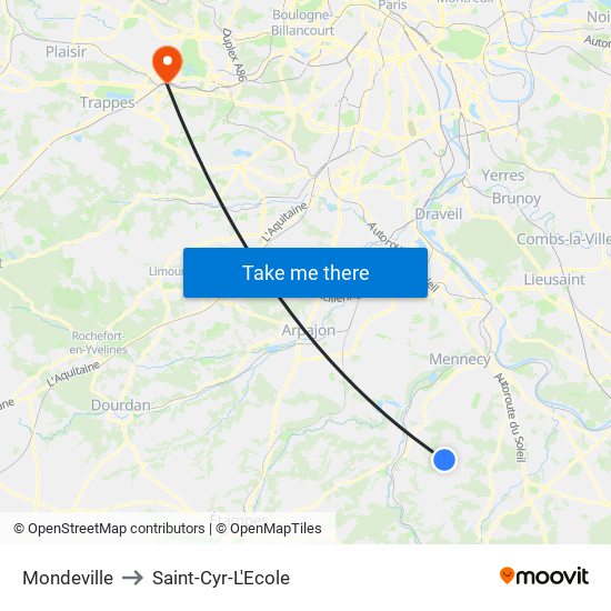 Mondeville to Saint-Cyr-L'Ecole map