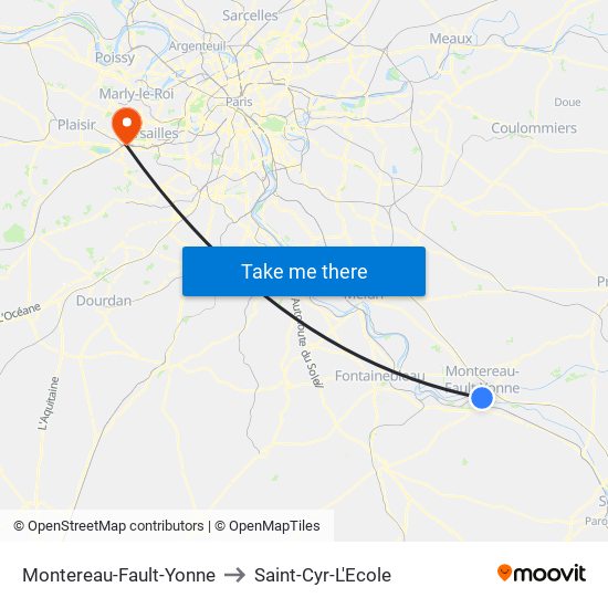 Montereau-Fault-Yonne to Saint-Cyr-L'Ecole map