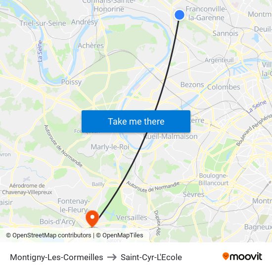 Montigny-Les-Cormeilles to Saint-Cyr-L'Ecole map