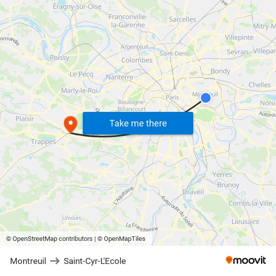 Montreuil to Saint-Cyr-L'Ecole map