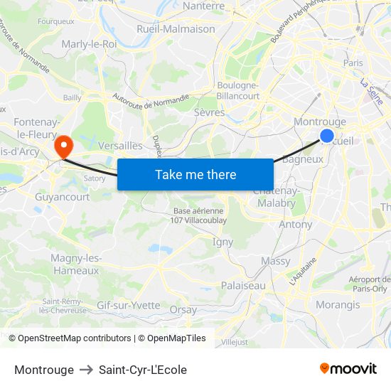 Montrouge to Saint-Cyr-L'Ecole map