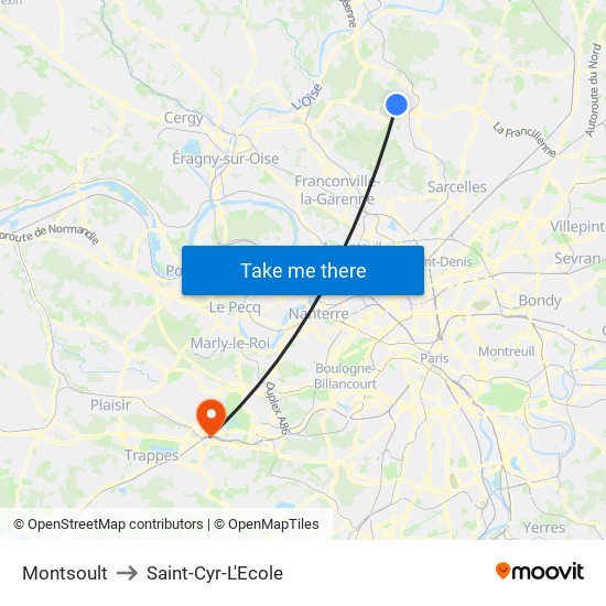 Montsoult to Saint-Cyr-L'Ecole map