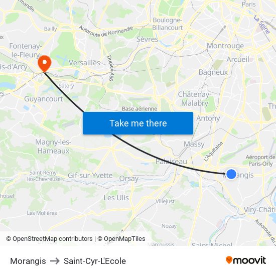 Morangis to Saint-Cyr-L'Ecole map