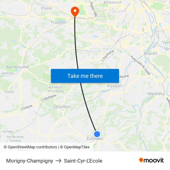 Morigny-Champigny to Saint-Cyr-L'Ecole map