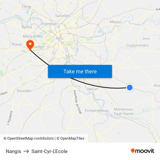 Nangis to Saint-Cyr-L'Ecole map