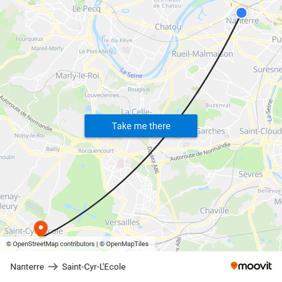 Nanterre to Saint-Cyr-L'Ecole map