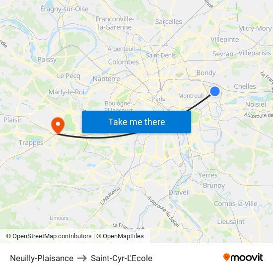 Neuilly-Plaisance to Saint-Cyr-L'Ecole map
