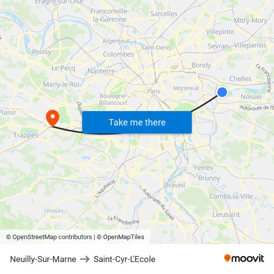 Neuilly-Sur-Marne to Saint-Cyr-L'Ecole map